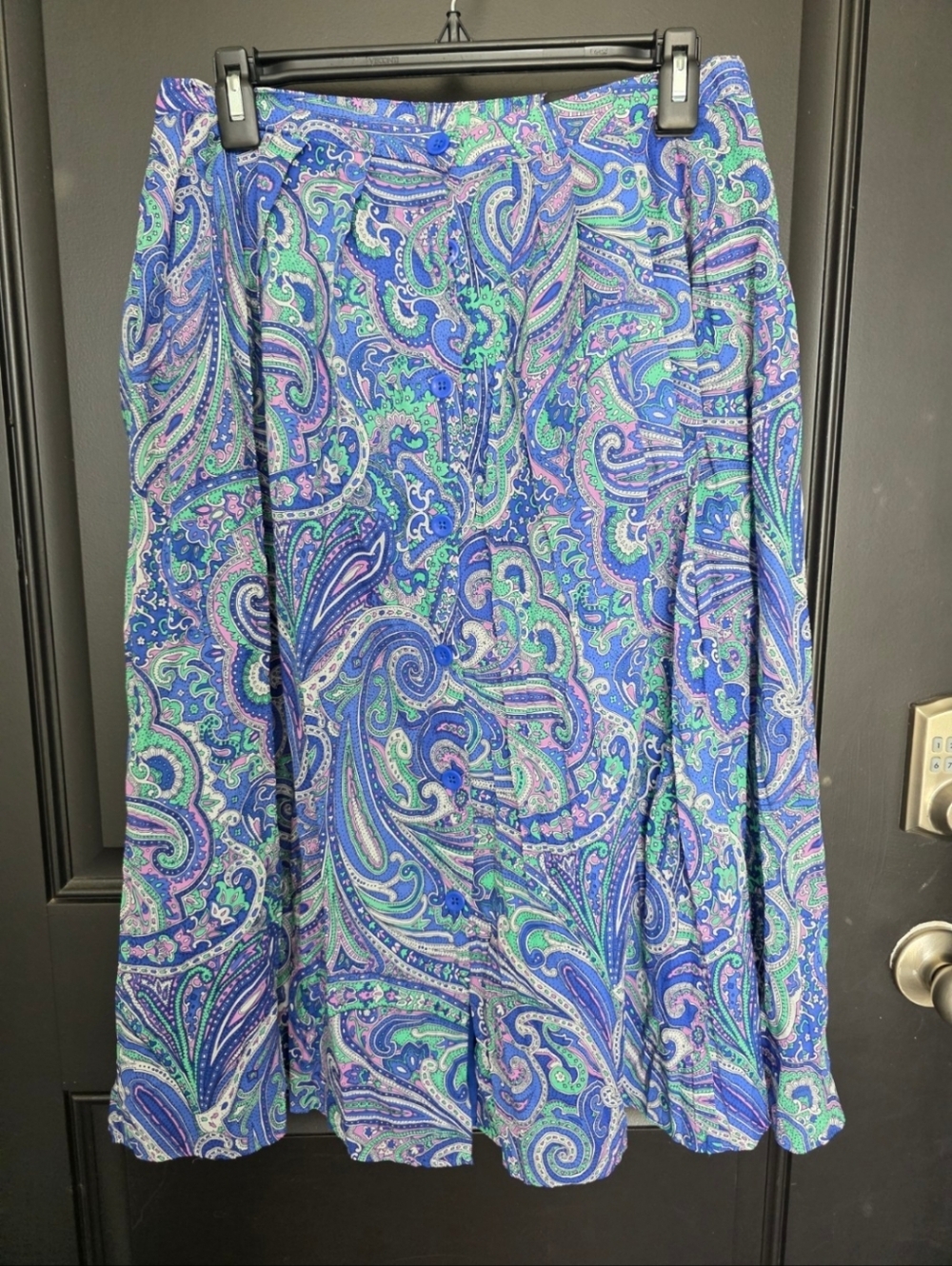 Talbots Skirt Womens Size 6 Blue Paisley Print Button Front A-Line Knee Length